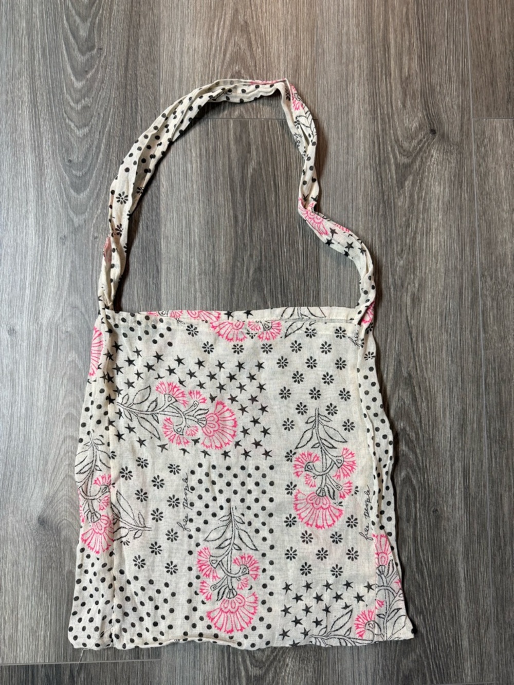 Free People Floral Star Print Reusable Linen/Gauzy Bag Polka Dot Boho Preppy